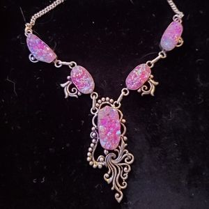 New Titanium Drusy Druzy 925 Silver Necklace.
